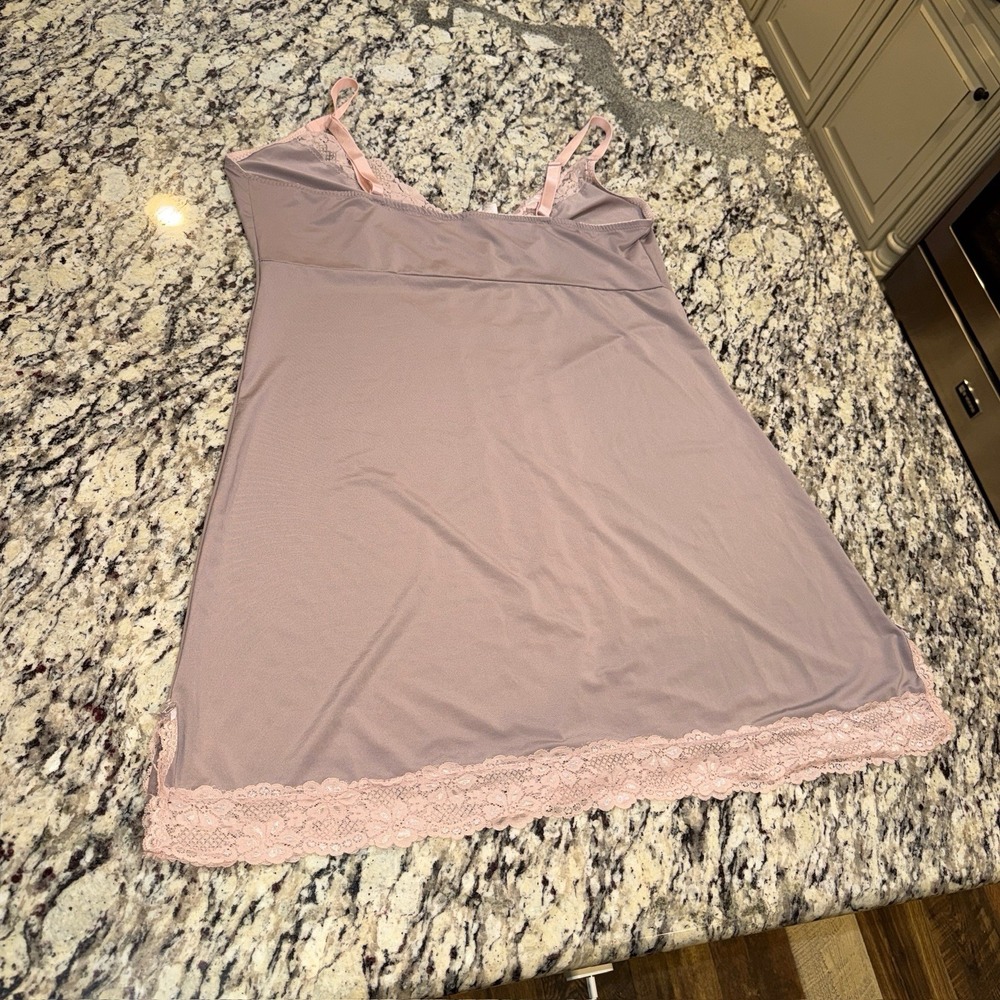 Delta Burke 3X Taupe Stretchy Satin Lace V-Neck Slip Style Nighty Nightgown - Picture 3 of 14